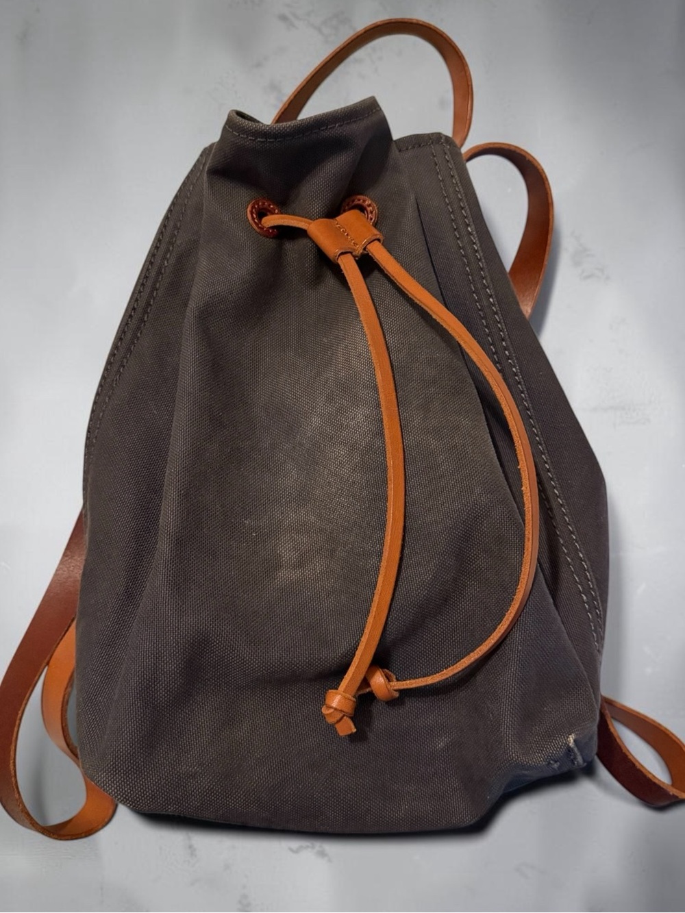 Madewell Canvas Somerset Backpack in Washed Out Gray and Brown Leather